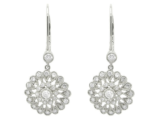 14k diamond filigree dangle flower earring (DE9605P)
