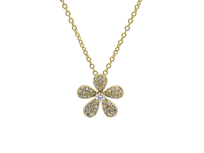 18k yellow gold diamond five petals flower necklace (DN10531BY)