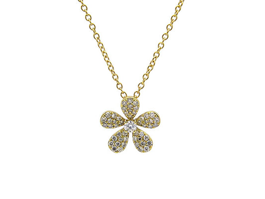 18k yellow gold diamond five petals flower necklace (DN10531BY)