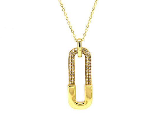 14k yellow gold paper clip pave diamond necklace (DN19062QY)