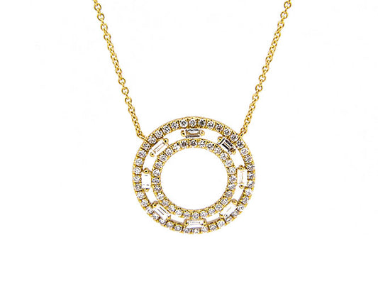14k yellow gold double circle diamond necklace (DN19906QY)