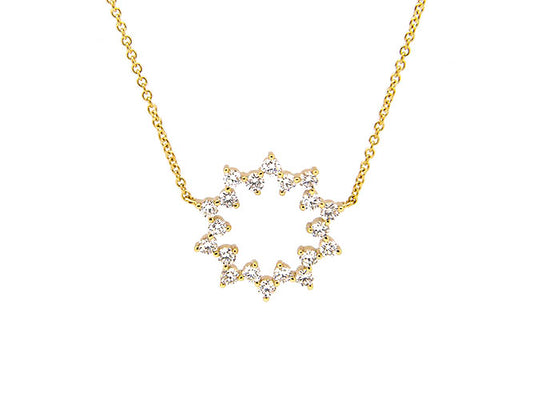 14k yellow gold sun burst diamond necklace (DN19927QY)