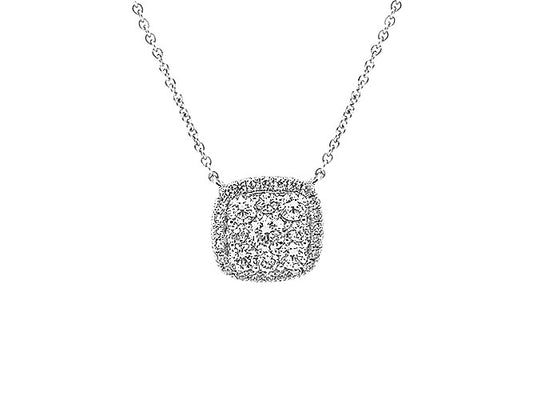 18k white gold cushion cluster diamond necklace (DN3001L)