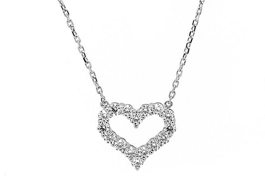 14k white gold open heart diamond necklace (DN30325E)