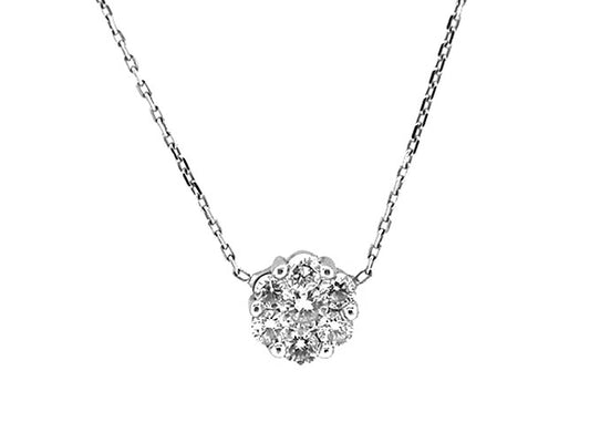 14k white gold 7 diamond cluster round necklace (DN30480E)