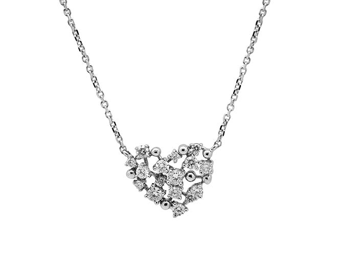 14k white gold diamond sparkle heart necklace (DN30530E)