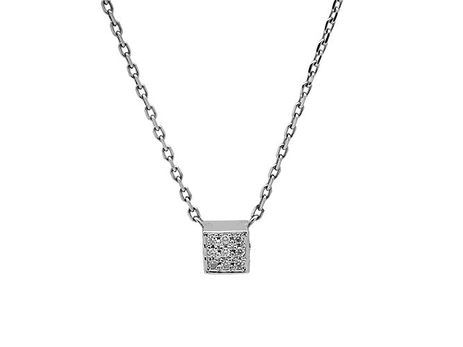 14k white gold diamond petite cube necklace (DN30531E)