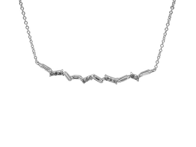 14k white gold diamond zig-zag baguette necklace (DN30539E)