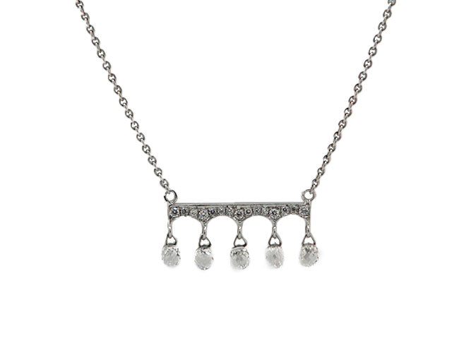 18k white gold dangle briolette diamond necklace (DN345PA)