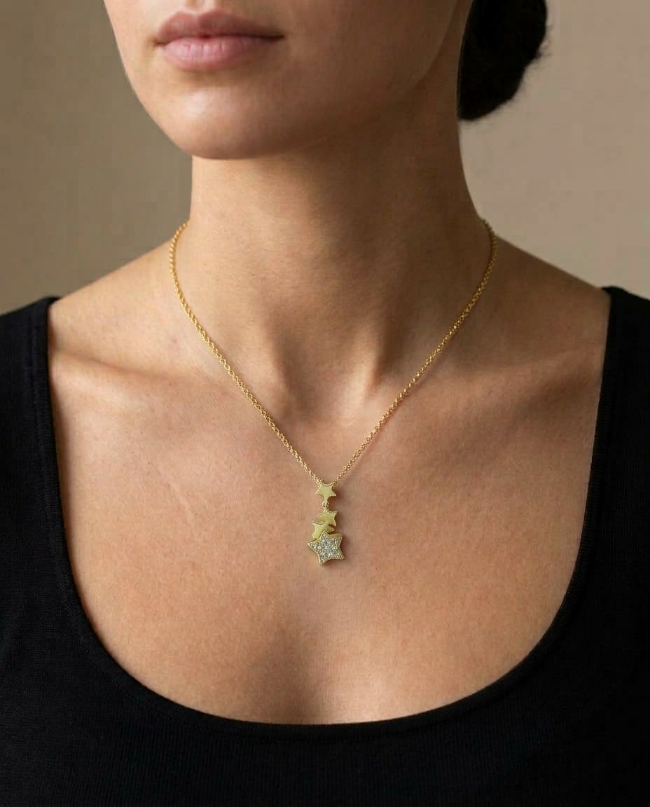 14k yellow gold diamond twinkle stars pendant (DP30533EY)
