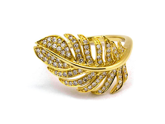 14k yellow gold fern leaf diamond ring (DR16276KY)