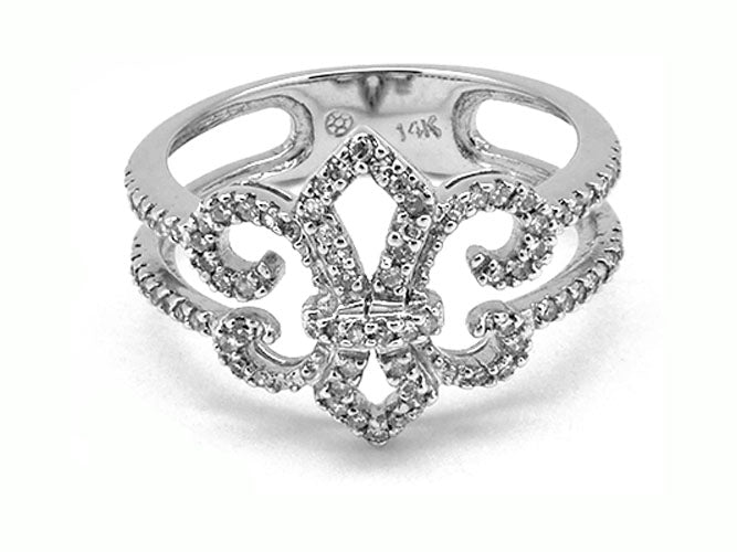 14k white gold diamond fleur-de-lis ring(DR2468G)