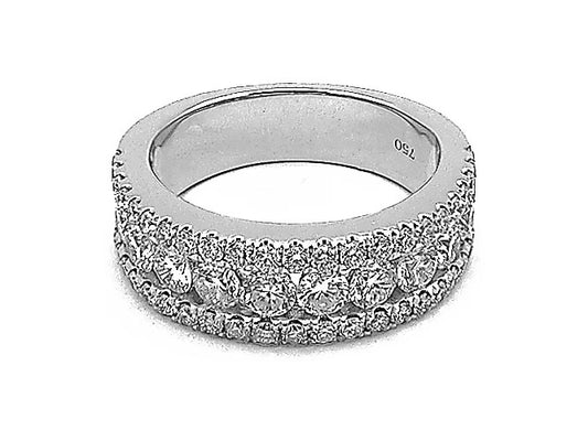 18k white gold three row modern diamond ring (DR3014L)