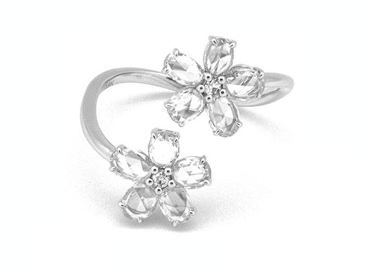18k white gold floral rose cut diamond ring (DR685PA)