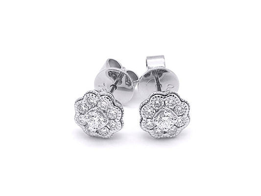 18k white gold diamond beaded flower earring (E01762M)