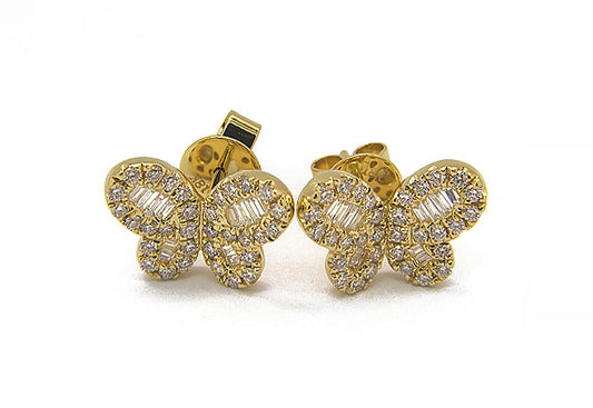 18k yellow gold diamond baguette butterfly earring (E19179DY)