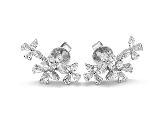 18k white gold diamond leaf cluster earrings (E66978D)