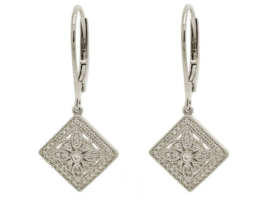 14k white gold diamond dangle filigree earring (ED6611J)