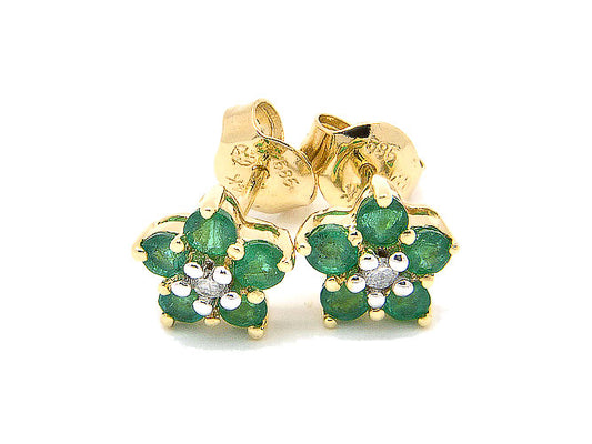 14k yellow gold emerald and diamond floral earring (EE30411GY)