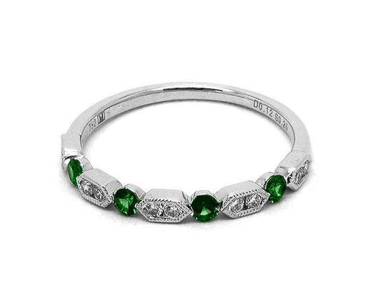 14k white gold color stone and diamond alternating band (SR02063M)
