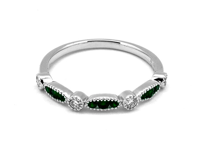14k white gold color stone and diamond art deco band (RR3044L)