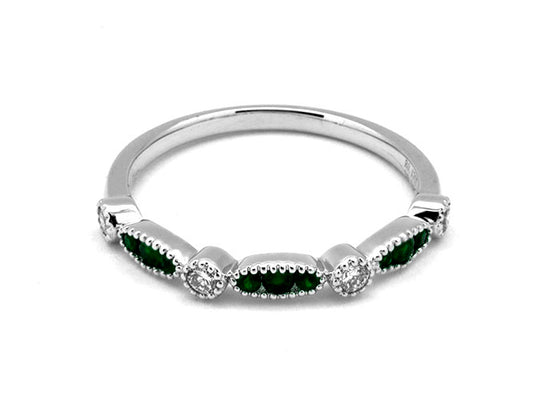 14k white gold color stone and diamond art deco band (RR3044L)