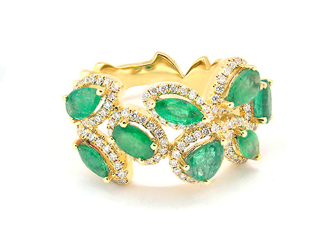 18k yellow gold leafy emerald and diamond ring (ER3266APY)