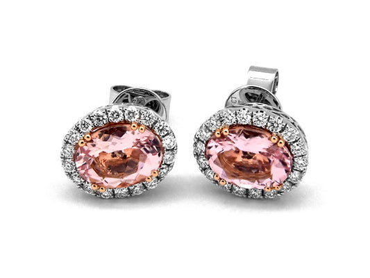 18k white gold oval morganite and diamond halo earring (MGE3277L-2)