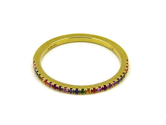14k yellow gold multi color sapphire thin band (MR4NBR1L2CY)