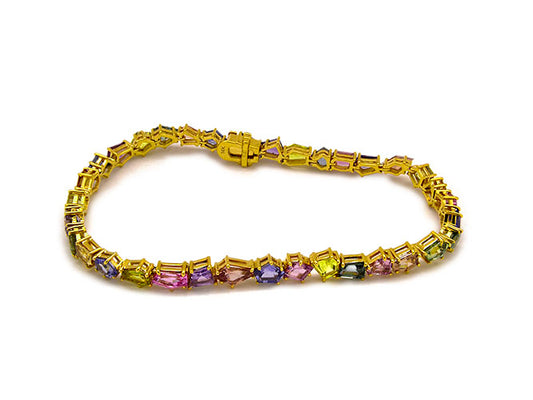 14k yellow gold fancy rainbow sapphire bracelet (MSB30524EY)