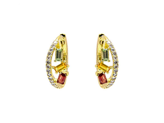 14k yellow gold multi color sapphire and diamond petit huggie (MSE30516EY)