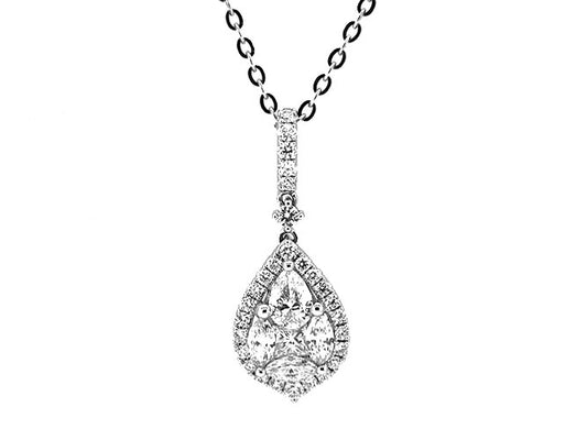 18k white gold tear drop motif diamond necklace (N01068M)