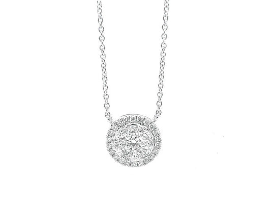 18k white gold diamond illusion halo necklace (ND3003L)