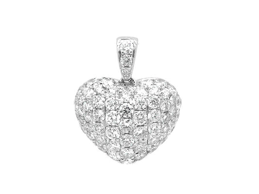18k white gold pave puffy heart diamond necklace (P00879M)