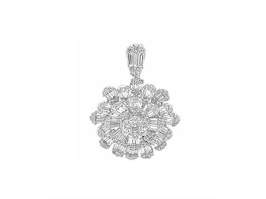 18k white gold baguette cluster sun burst diamond pendant (P56238D)