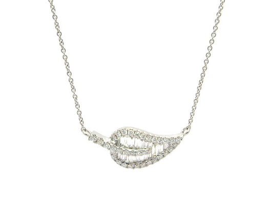 18k white gold baguette diamond leaf necklace (PJNP4017D-L)