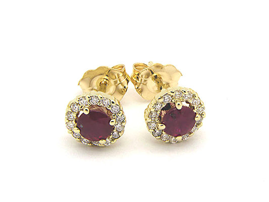 14k yellow gold ruby halo stud (RE30454EY)