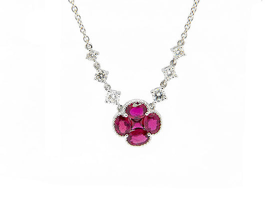 18k white gold clover color stone and diamond necklace (RN3013L)