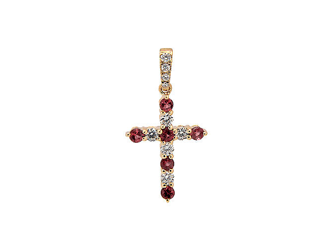 14k gold precious stone petite cross pendant (P3178L)