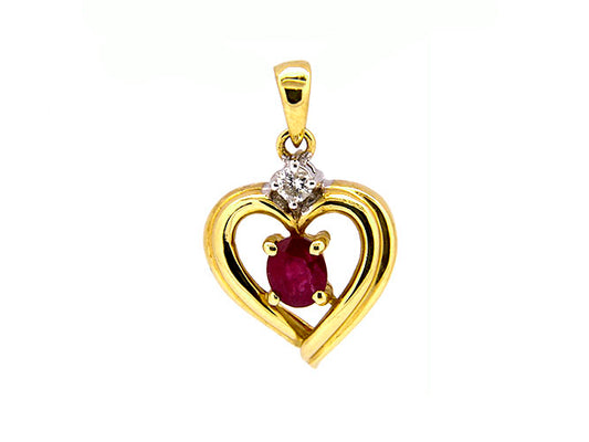 14k yellow gold open heart and dangle oval ruby pendant (RP7A18GY)