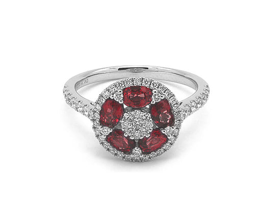 18k white gold floral ruby and diamond ring (RR00615M)