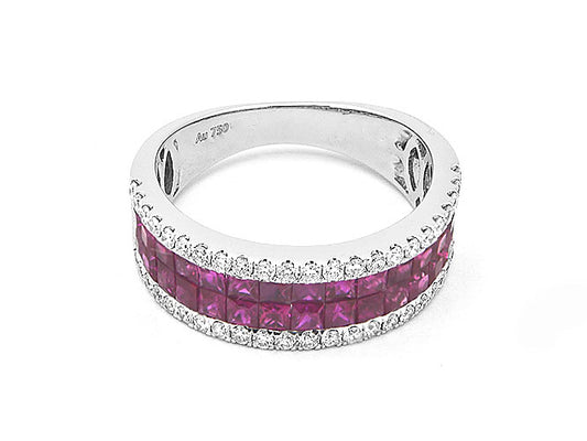 18k white gold ruby invisible set and diamond ring (RR05751N)