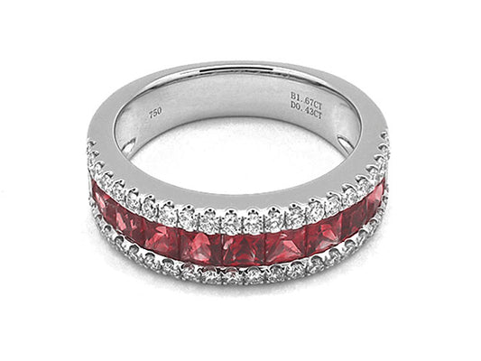 18k white gold 2.5mm round ruby and diamond ring (RR3002L-2)