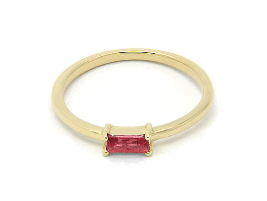 14k yellow gold  single baguette ruby ring (RR30331E)
