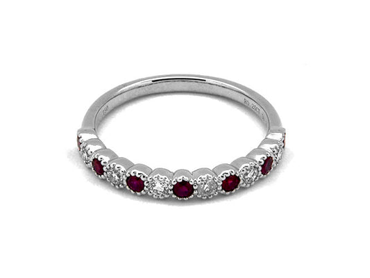 18k white gold color stone and diamond bubble half way band (RR3058L)
