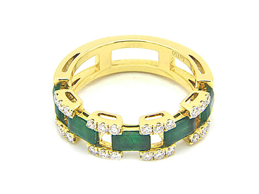 18k yellow gold baguette emerald and diamond band (SCR041801)