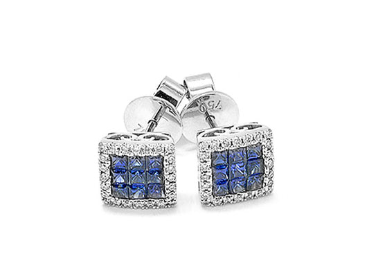 18k white gold sapphire and diamond square stud (SE00372M)
