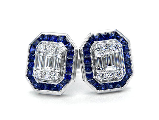 18k white gold sapphire and diamond illusion stud (SE04394N-1)