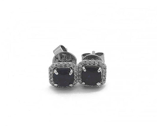 18k white gold square halo sapphire and diamond stud (SE18043K)