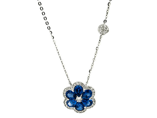 18k white gold 6 patels sapphire and diamond necklace (SN00948M)